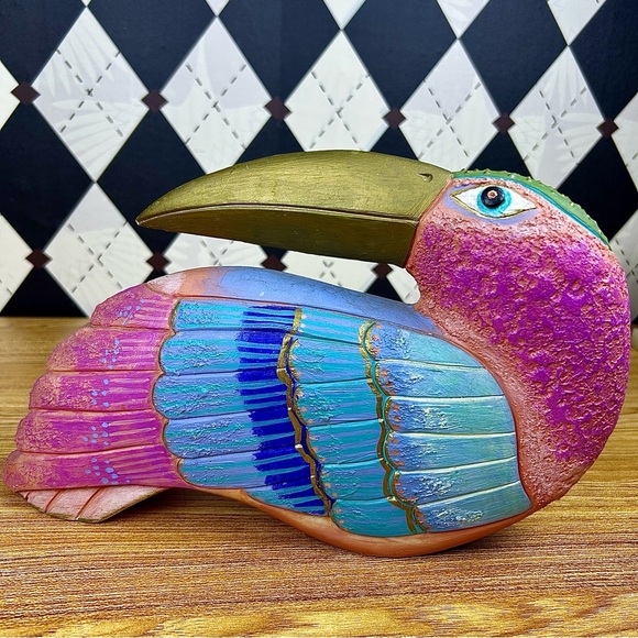 Toucan Sculpture Large and Heavy Vintage Folk Art by Laurel Burch| Bird Art - Picture 5 of 10